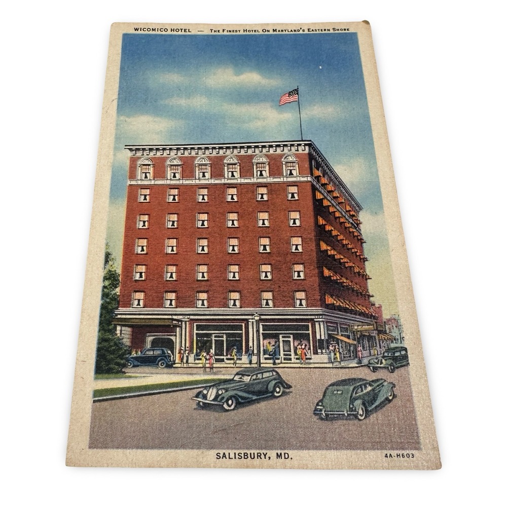 New Unused Vintage Wicomico Hotel Salisbury Maryland MD Linen Postcard 4A-H603